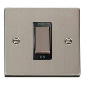 Stainless Steel 1 Gang Ingot Size 45A Switch - Black Trim - SE Home