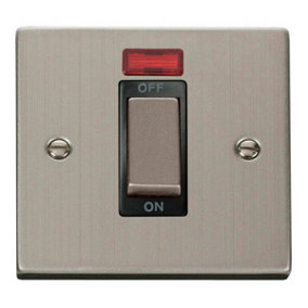 Stainless Steel 1 Gang Ingot Size 45A Switch With Neon - Black Trim - SE Home