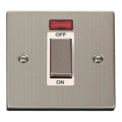 Stainless Steel 1 Gang Ingot Size 45A Switch With Neon - White Trim - SE Home