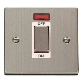 Stainless Steel 1 Gang Ingot Size 45A Switch With Neon - White Trim - SE Home