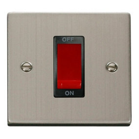 Stainless Steel 1 Gang Size 45A Switch - Black Trim - SE Home
