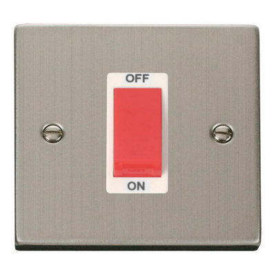 Stainless Steel 1 Gang Size 45A Switch - White Trim - SE Home