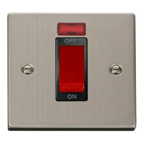 Stainless Steel 1 Gang Size 45A Switch With Neon - Black Trim - SE Home