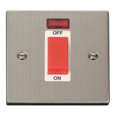 Stainless Steel 1 Gang Size 45A Switch With Neon - White Trim - SE Home ...