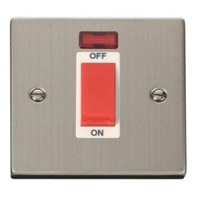 Stainless Steel 1 Gang Size 45A Switch With Neon - White Trim - SE Home