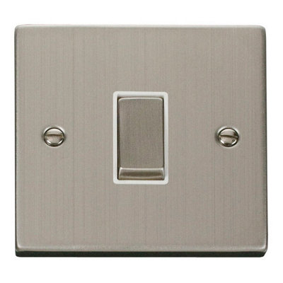 Stainless Steel 10A 1 Gang 2 Way Ingot Light Switch - White Trim - SE Home