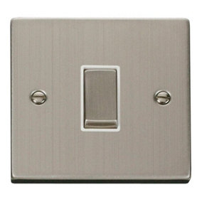 Stainless Steel 10A 1 Gang 2 Way Ingot Light Switch - White Trim - SE Home