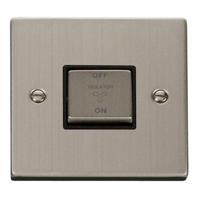 Stainless Steel 10A 1 Gang Ingot 3 Pole Fan Isolation Switch - Black Trim - SE Home