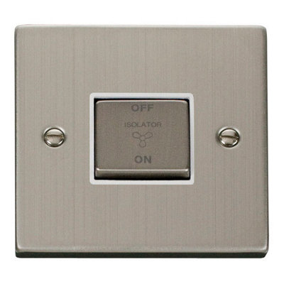 Stainless Steel 10A 1 Gang Ingot 3 Pole Fan Isolation Switch - White Trim - SE Home