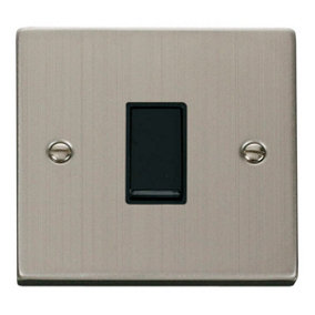 Stainless Steel 10A 1 Gang Intermediate Light Switch - Black Trim - SE Home