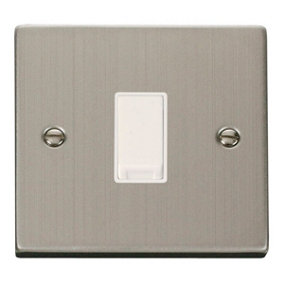 Stainless Steel 10A 1 Gang Intermediate Light Switch - White Trim - SE Home