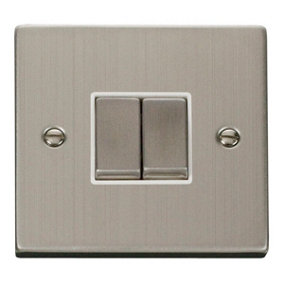 Stainless Steel 10A 2 Gang 2 Way Ingot Light Switch - White Trim - SE Home