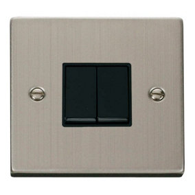 Stainless Steel 10A 2 Gang 2 Way Light Switch - Black Trim - SE Home
