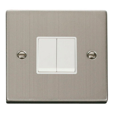 Stainless Steel 10A 2 Gang 2 Way Light Switch - White Trim - SE Home