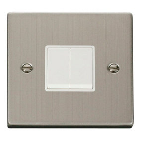 Stainless Steel 10A 2 Gang 2 Way Light Switch - White Trim - SE Home