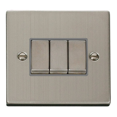 Stainless Steel 10A 3 Gang 2 Way Ingot Light Switch - Grey Trim - SE Home