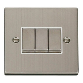 Stainless Steel 10A 3 Gang 2 Way Ingot Light Switch - White Trim - SE Home