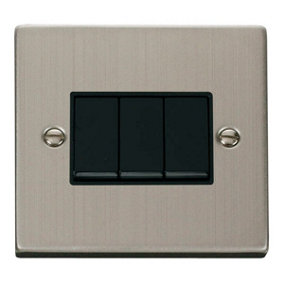 Stainless Steel 10A 3 Gang 2 Way Light Switch - Black Trim - SE Home