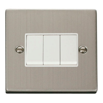 Stainless Steel 10A 3 Gang 2 Way Light Switch - White Trim - SE Home