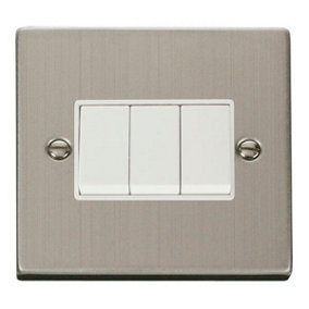 Stainless Steel 10A 3 Gang 2 Way Light Switch - White Trim - SE Home