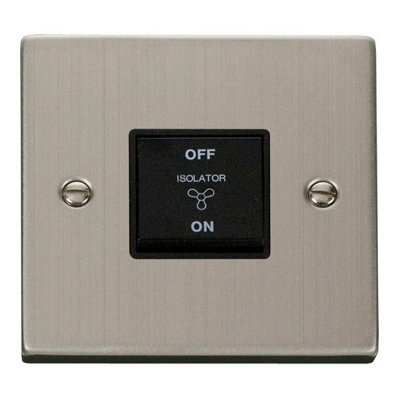 Stainless Steel 10A 3 Pole Fan Isolation Switch - Black Trim - SE Home
