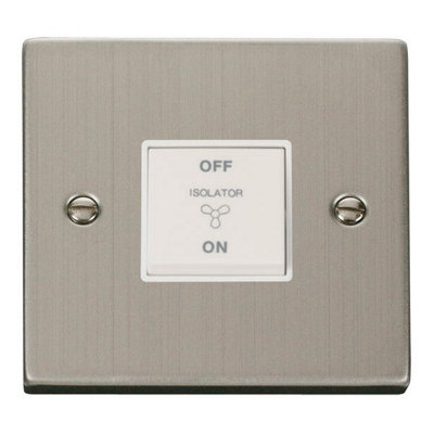 Stainless Steel 10A 3 Pole Fan Isolation Switch - White Trim - SE Home