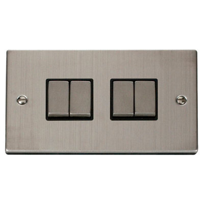 Stainless Steel 10A 4 Gang 2 Way Ingot Light Switch - Black Trim - SE Home