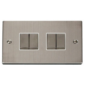 Stainless Steel 10A 4 Gang 2 Way Ingot Light Switch - White Trim - SE Home