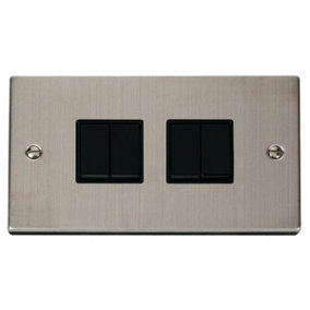 Stainless Steel 10A 4 Gang 2 Way Light Switch - Black Trim - SE Home