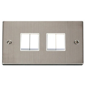 Stainless Steel 10A 4 Gang 2 Way Light Switch - White Trim - SE Home
