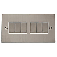 Stainless Steel 10A 6 Gang 2 Way Ingot Light Switch - White Trim - SE Home