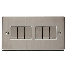 Stainless Steel 10A 6 Gang 2 Way Ingot Light Switch - White Trim - SE Home