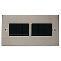 Stainless Steel 10A 6 Gang 2 Way Light Switch - Black Trim - SE Home