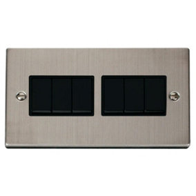Stainless Steel 10A 6 Gang 2 Way Light Switch - Black Trim - SE Home