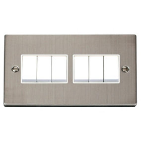 Stainless Steel 10A 6 Gang 2 Way Light Switch - White Trim - SE Home
