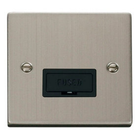 Stainless Steel 13A Fused Connection Unit - Black Trim - SE Home