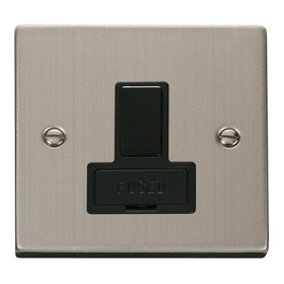 Stainless Steel 13A Fused Connection Unit Switched - Black Trim - SE Home