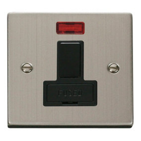 Stainless Steel 13A Fused Connection Unit Switched With Neon - Black Trim - SE Home