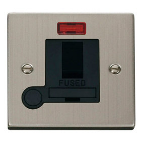 Stainless Steel 13A Fused Connection Unit Switched With Neon With Flex - Black Trim - SE Home