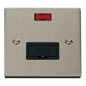 Stainless Steel 13A Fused Connection Unit With Neon - Black Trim - SE Home