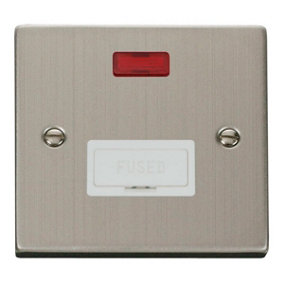 Stainless Steel 13A Fused Connection Unit With Neon - White Trim - SE Home