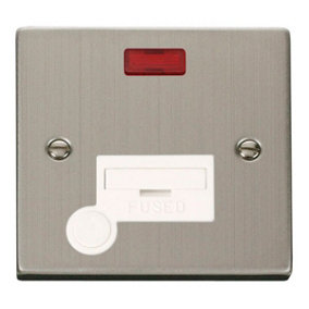 Stainless Steel 13A Fused Connection Unit With Neon With Flex - White Trim - SE Home