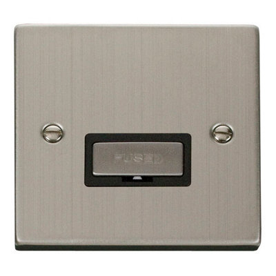 Stainless Steel 13A Fused Ingot Connection Unit - Black Trim - SE Home