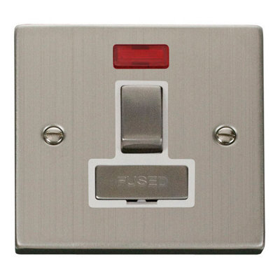 Stainless Steel 13A Fused Ingot Connection Unit Switched With Neon - White Trim - SE Home