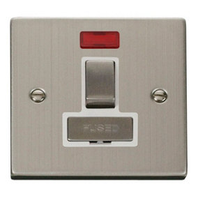 Stainless Steel 13A Fused Ingot Connection Unit Switched With Neon - White Trim - SE Home