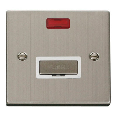 Stainless Steel 13A Fused Ingot Connection Unit With Neon - White Trim - SE Home