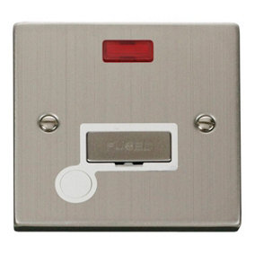Stainless Steel 13A Fused Ingot Connection Unit With Neon With Flex - White Trim - SE Home