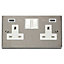 Stainless Steel 2 Gang 13A 2 USB Twin Double Switched Plug Socket - White Trim - SE Home