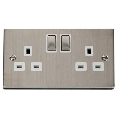 Stainless Steel 2 Gang 13A DP Ingot Twin Double Switched Plug Socket ...