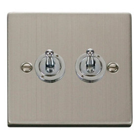 Stainless Steel 2 Gang 2 Way 10AX Toggle Light Switch - SE Home